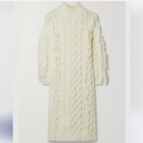 New Farm Rio Fringed Cable-knit Midi Dress - Off-white Medium - Picture 1 of 15